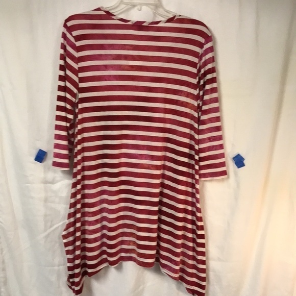 Chacha Vente NWT Women’s Top Long Tee Red white Tie dye Bleached look Size M - Picture 9 of 11